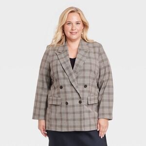 Women's Double-Breasted Brown Plaid Blazer – A New Day XXL – New with Tags